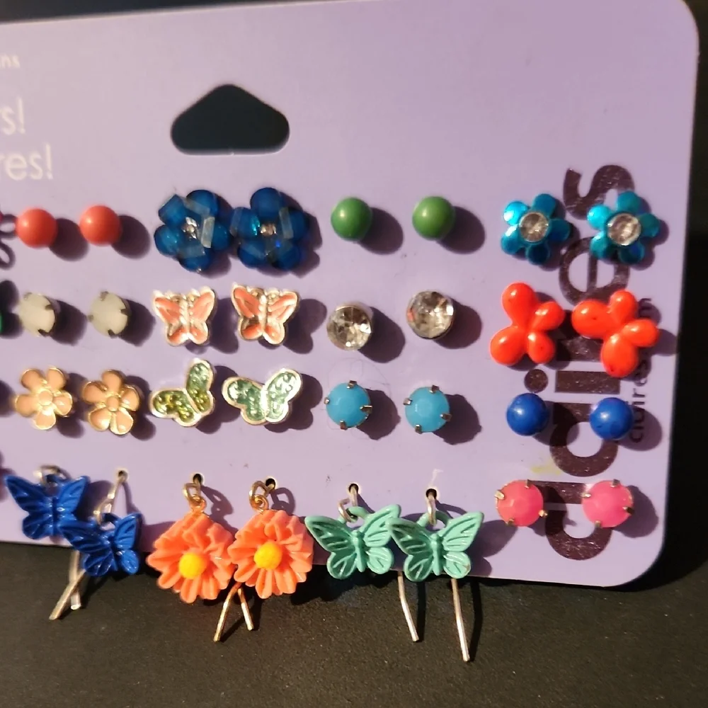 Claire's Kids Flower & Butterfly Earring Set - Pink, Blue, Green, Orange, Coral